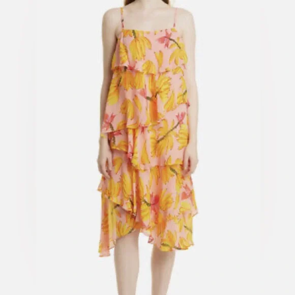 Farm Rio Banana Taste Ruffle Midi Dress Sz L NWT - Picture 2 of 7